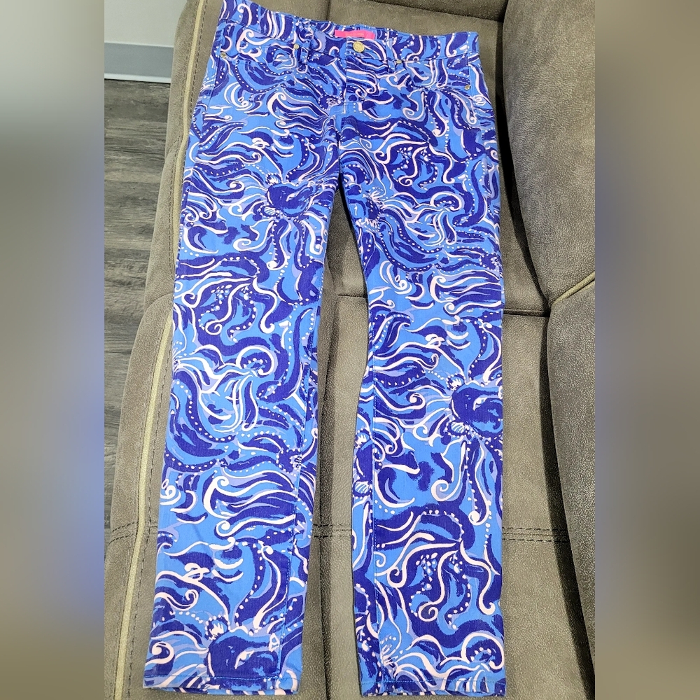 Lilly Pulitzer Blue & White Skinny Jeans - Swirl Print